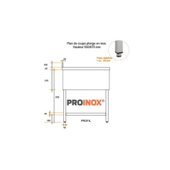 Plonge 2 bacs avec espace lave-vaisselle inox 180 cm x 85 cm Avec dosseret à gauche Avec étagère - PROINOX