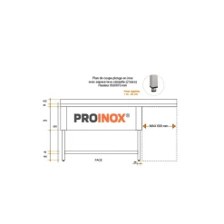 PROINOX Plonge 2 bacs avec espace lave-vaisselle inox 180 cm x 85 cm Avec dosseret à droite Avec étagère New