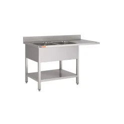 PROINOX Plonge 2 bacs avec espace lave-vaisselle inox 180 cm x 85 cm Avec dosseret à droite Avec étagère New