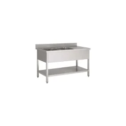Plonge 2 bacs inox 180 cm x 85 cm Avec dosseret à droite Avec étagère - PROINOX Best