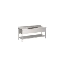 Plonge 2 bacs inox 200 cm x 85 cm Avec dosseret Avec étagère - PROINOX Hot