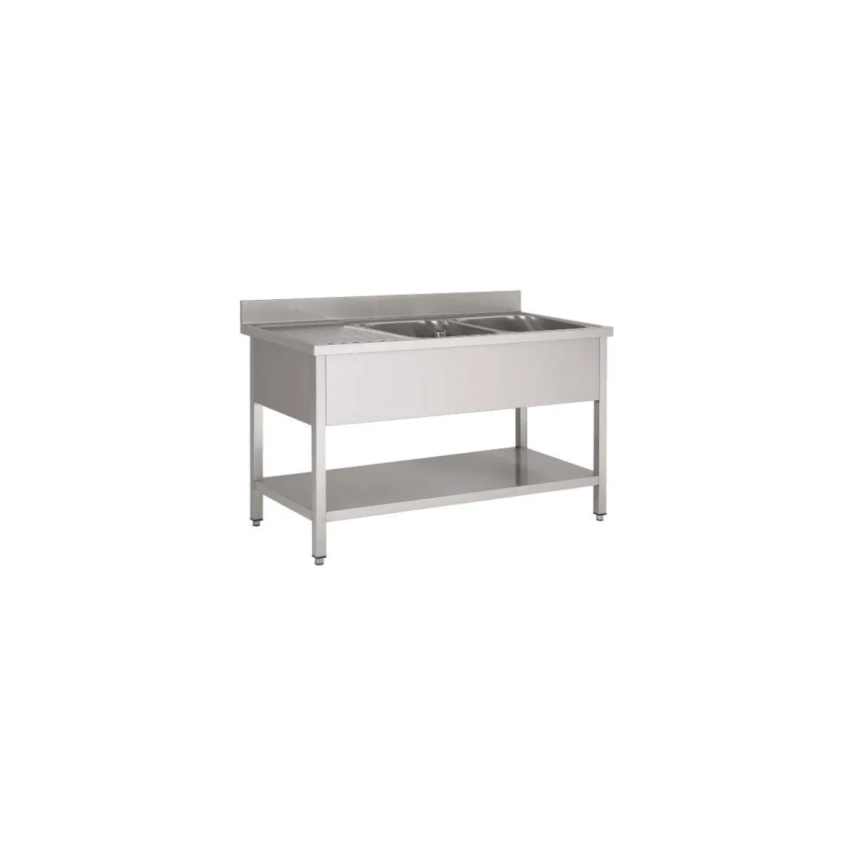 PROINOX Plonge 2 bacs inox 160 cm x 85 cm Avec dosseret à gauche Avec étagère Hot