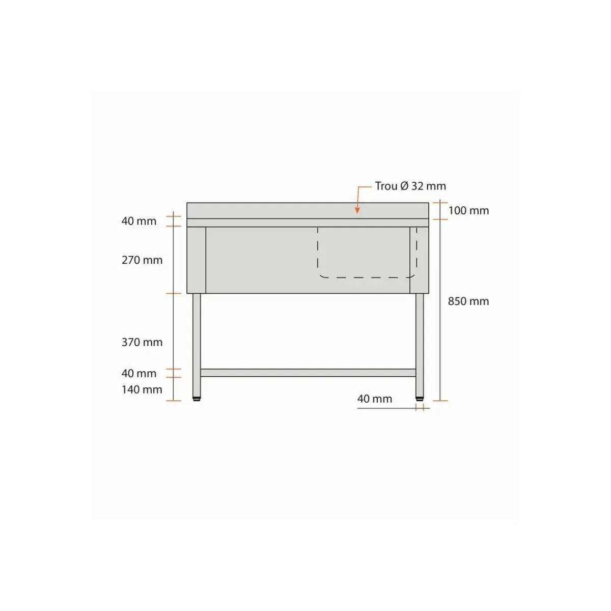 PROINOX Plonge 2 bacs inox 160 cm x 85 cm Avec dosseret à gauche Avec étagère Hot