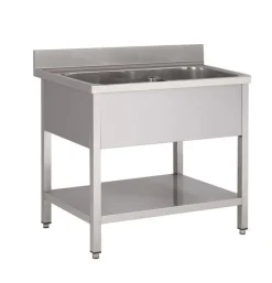 Plonge 1 grand bac inox 120 cm x 87 cm Avec dosseret Avec étagère Proinox New