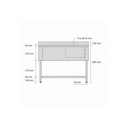 Plonge 1 grand bac inox 120 cm x 87 cm Avec dosseret Avec étagère Proinox New