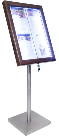 Porte-menu lumineux rectangulaire wengé 4 pages led Classique - SECURIT Outlet