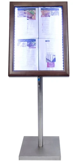Porte-menu lumineux rectangulaire wengé 4 pages led Classique - SECURIT Outlet