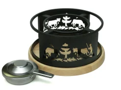 Réchaud ALPES avec socle bois rond inox Ø 21 cm - Aucune Outlet