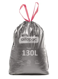 Alfapac Sac à déchets avec lien coulissant plastique gris 130 L 42 microns (15 pièces) Online