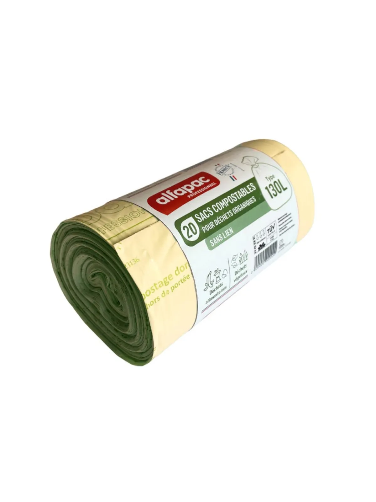 Sac à déchets fécule de pomme de terre transparent 130 L (100 pièces) - Aucune Clearance