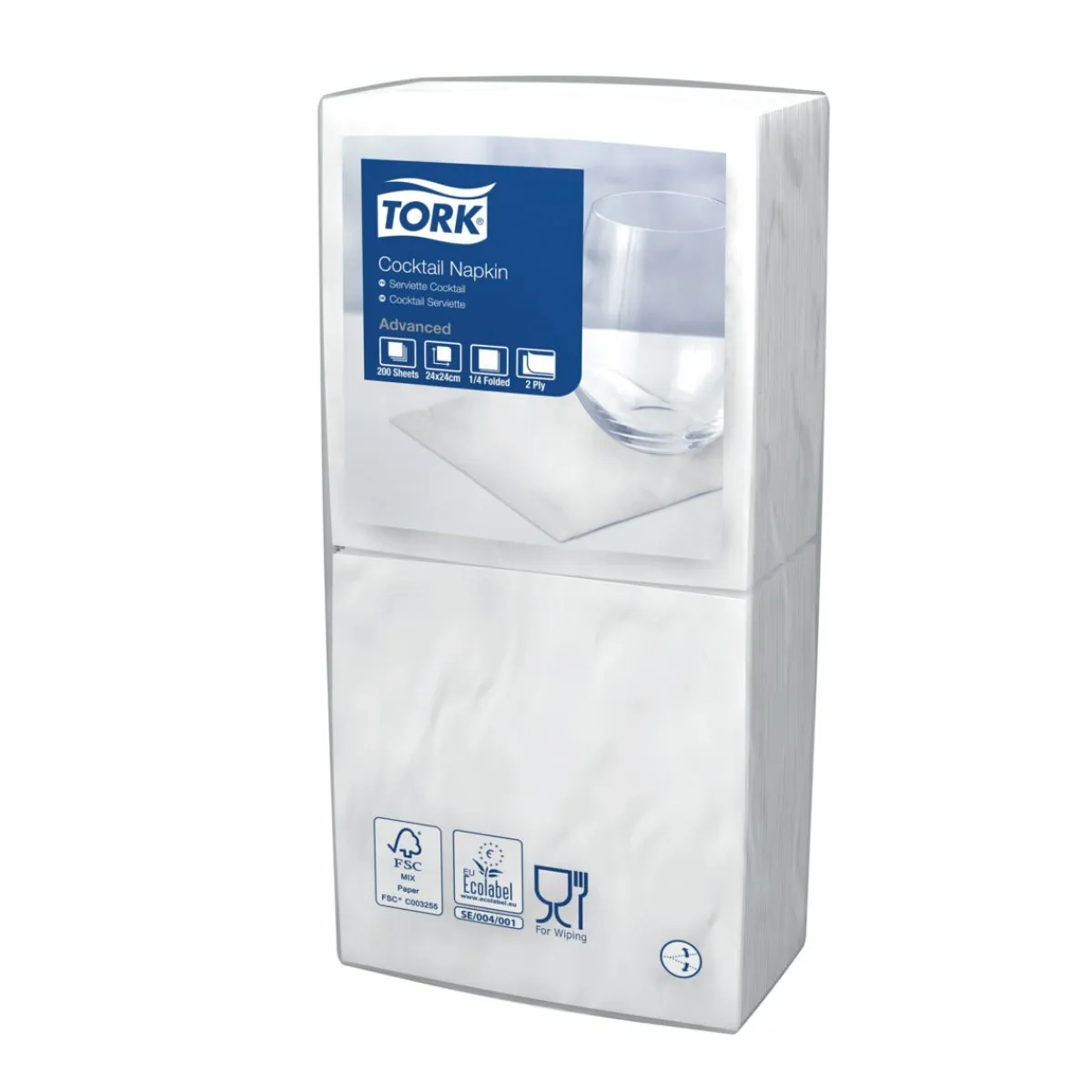 Serviette blanc ouate de cellulose 24x24 cm (200 pièces) - TORK New