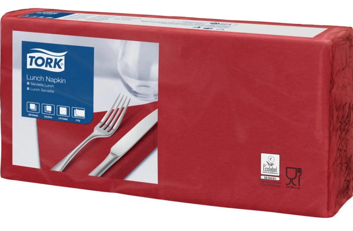 Serviette bordeaux ouate de cellulose 33x33 cm (200 pièces) - TORK Discount