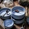 Set 1 bol et 2 assiettes rond bleu grès émaillé Ø 24,5 cm Pure Blue - SERAX Hot