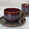 Sous tasse expresso rond Marron Bleu grès émaillé Ø 12 cm Amber - ACCOLADE New