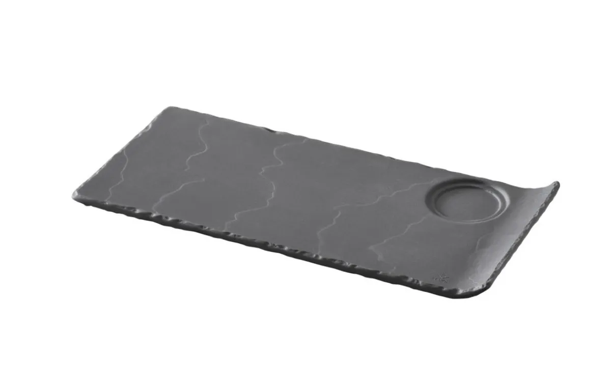 Sous-tasse à thé / déjeuner gourmand rectangulaire noir porcelaine culinaire 29 cm Basalt - REVOL Sale