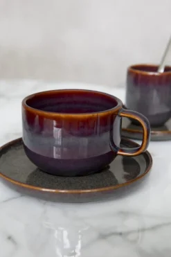 ACCOLADE Sous tasse à thé rond Marron Bleu grès émaillé Ø 14 cm Amber Best