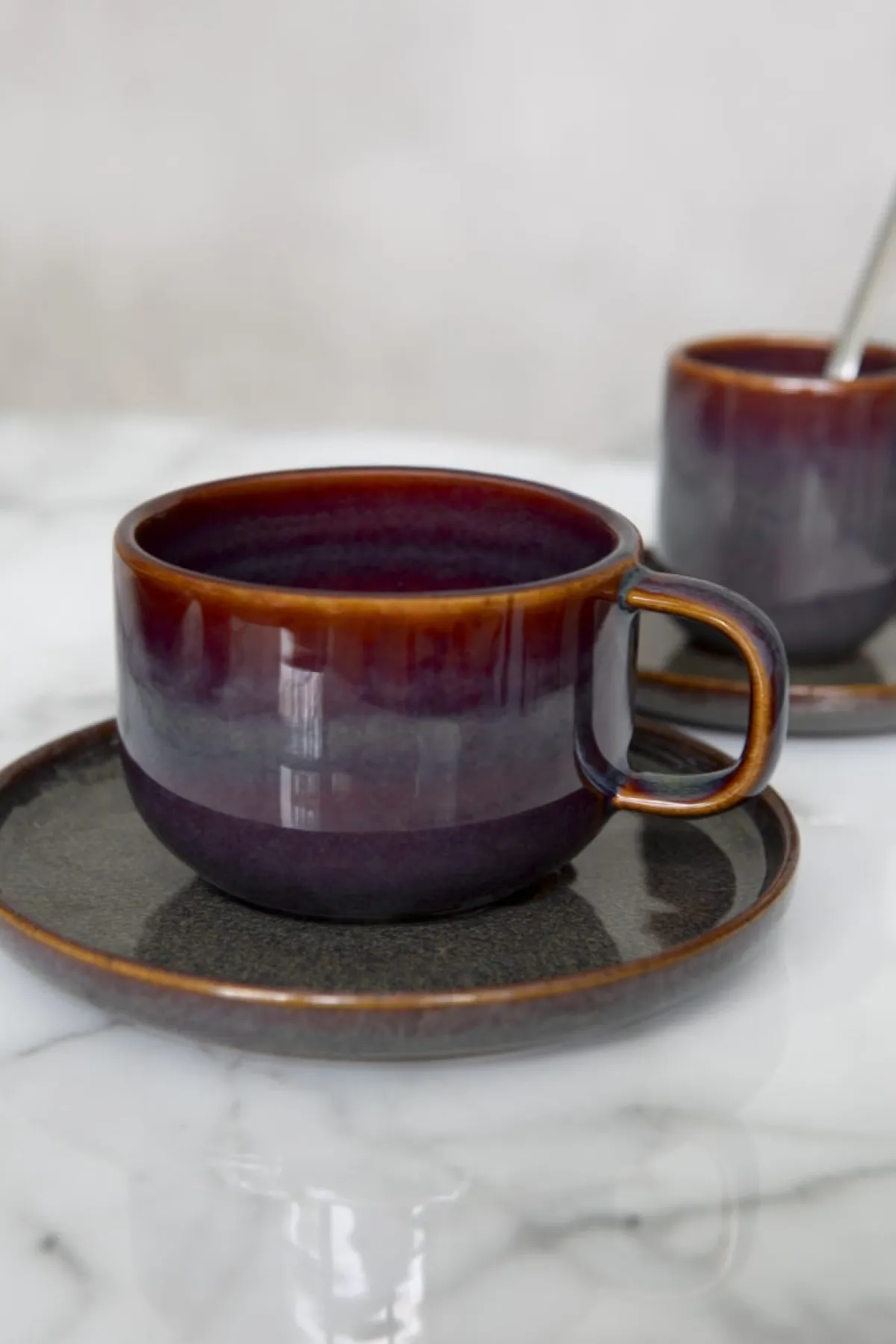 ACCOLADE Sous tasse à thé rond Marron Bleu grès émaillé Ø 14 cm Amber Best