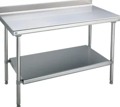TOURNUS Table avec dosseret inox 220x70x90 cm Avec dosseret Avec étagère Discount