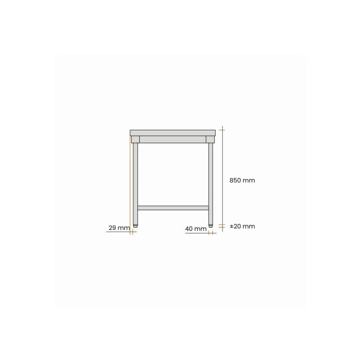 Table centrale inox 160 cm x 85 cm Sans dosseret Avec étagère - PROINOX