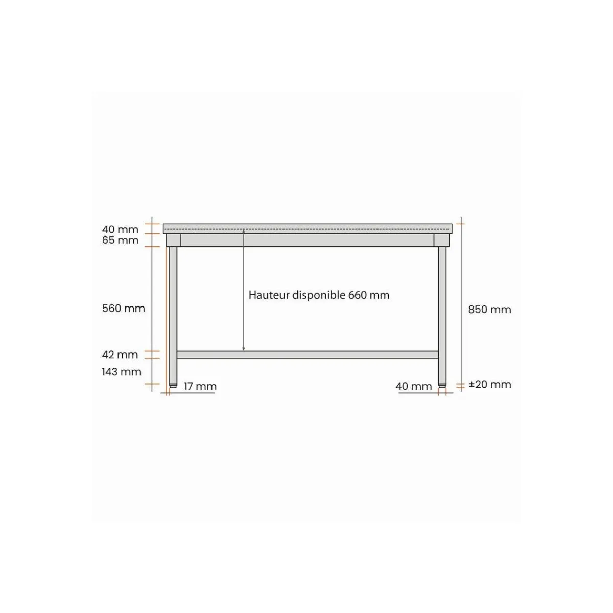 PROINOX Table centrale inox 120 cm x 85 cm Sans dosseret Avec étagère Sale