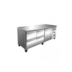Table central réfrigérée 1 portes pleine 2 blocs 2 tiroirs gris 465 L 3 grilles - PROINOX New