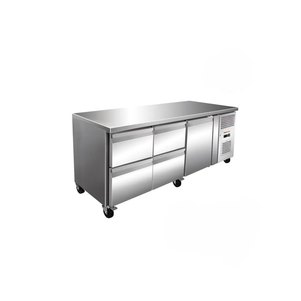 Table central réfrigérée 1 portes pleine 2 blocs 2 tiroirs gris 465 L 3 grilles - PROINOX New