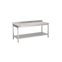 Table inox 200 cm x 85 cm Avec dosseret Avec étagère - PROINOX Clearance