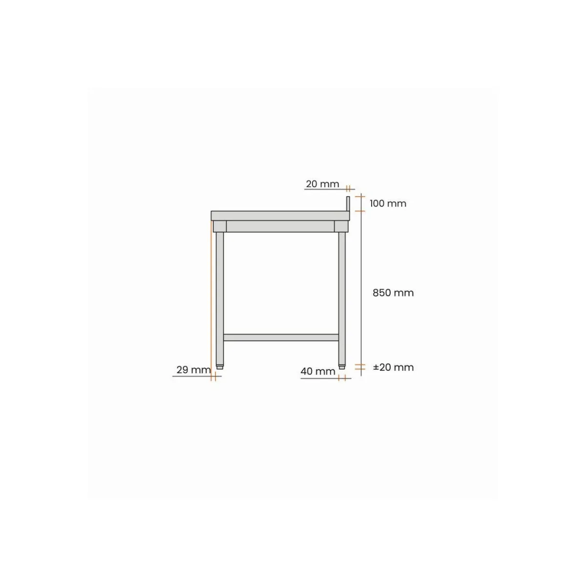 PROINOX Table inox 120 cm x 85 cm Avec dosseret Avec étagère Outlet