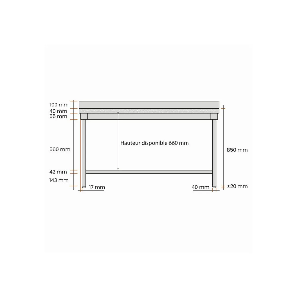 PROINOX Table inox 120 cm x 85 cm Avec dosseret Avec étagère Outlet