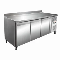 PROINOX Table réfrigérée 3 portes pleines avec dosseret froid positif 322 L 3 grilles New