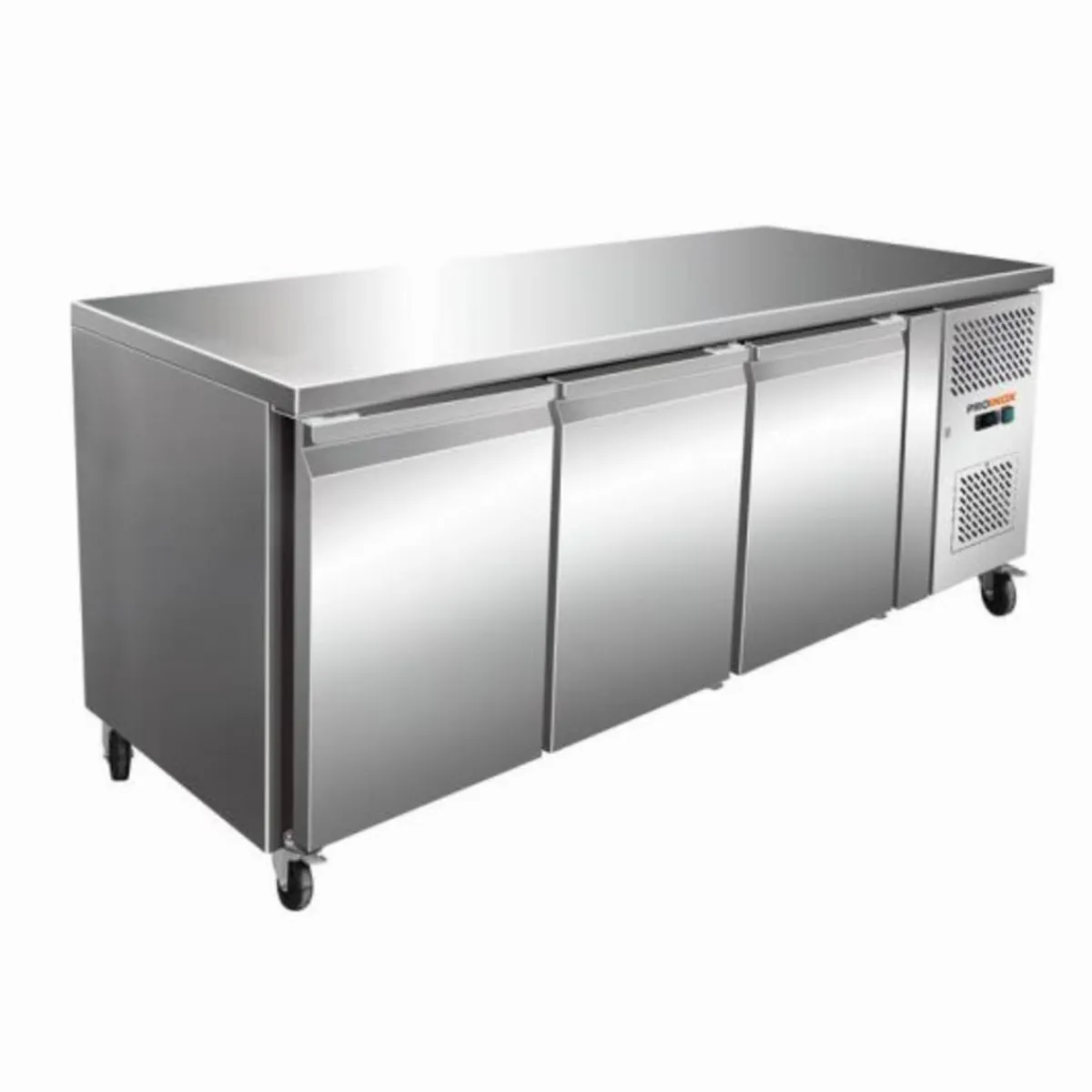 PROINOX Table réfrigérée 3 portes pleines pose centrale froid positif 322 L 3 grilles Best