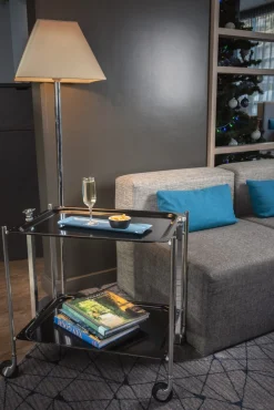 PLATEX Table roulante noir aluminium Clearance