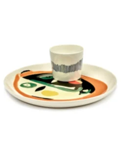 Tasse à thé rond blanc swirl - stripes bleu grès émaillé 33 cl Ø 8,5 cm Feast By Ottolenghi - SERAX Hot