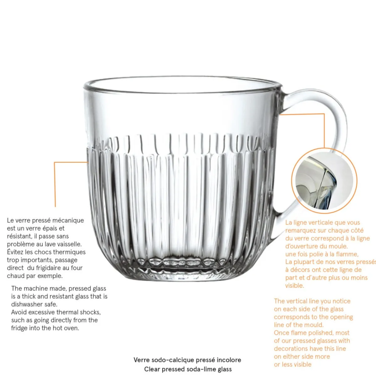 Tasse transparent verre pressé 25 cl Ø 8,5 cm Ouessant - LA ROCHERE Hot