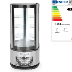 Vitrine refrig patiss. ronde 100l argent froid positif 100 m³/h 4 niveaux - HENDI Discount