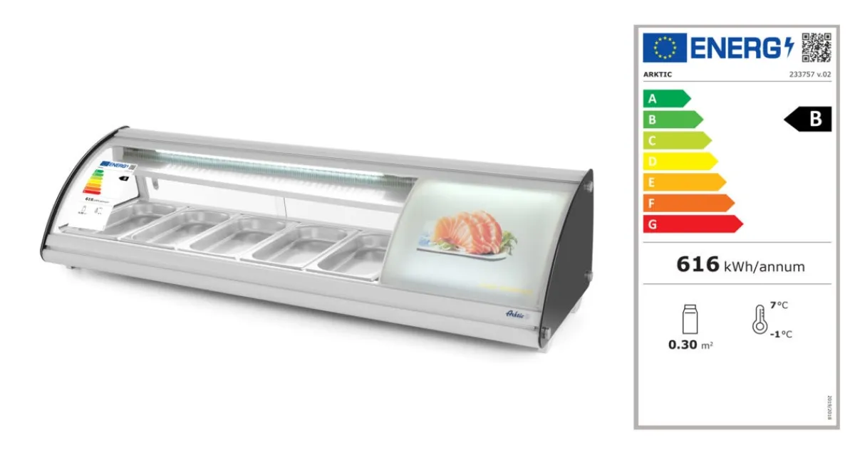 HENDI Vitrine sushi refrig 63l 5x gn 1/3 gris froid positif 5 bac(s) 5 niveaux Sale